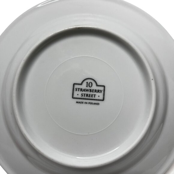 (1) 10 Strawberry Street 7.5" Dessert Plate Fish/Salmon Pattern White Navy Blue - Picture 5 of 6